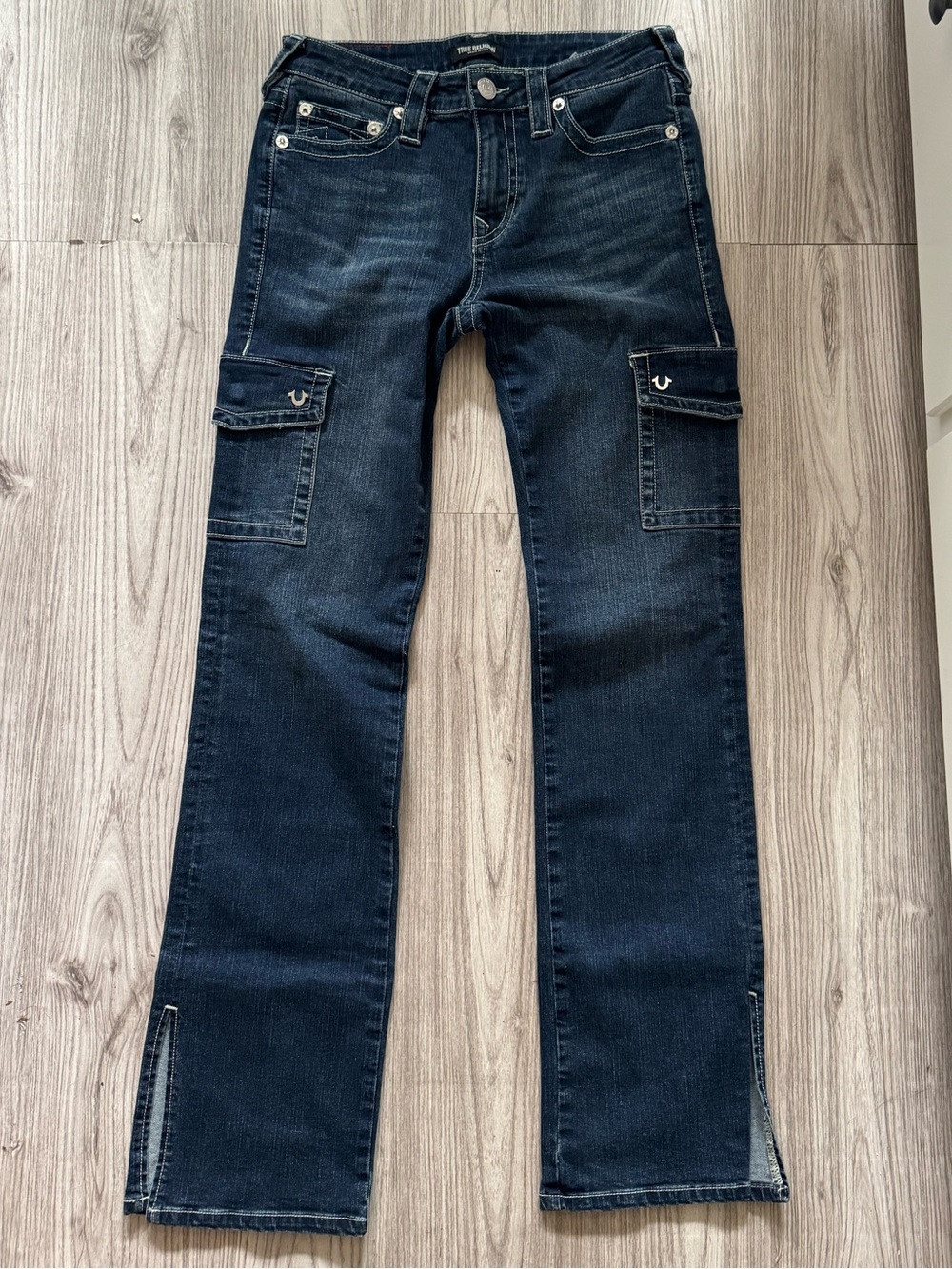 True Religion Men's Dark Blue Bootcut Cargo Jeans